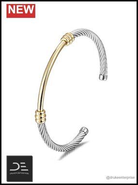 Gold Plated Stainless Steel Twisted Cable Cuff Bracelet Women Open Bangle